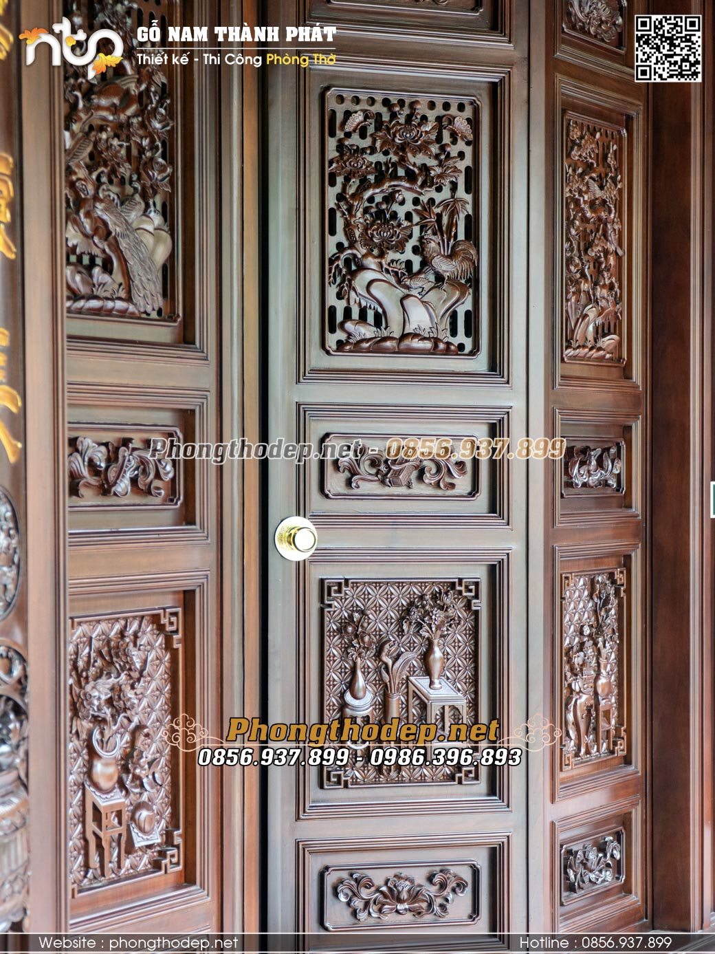 Mẫu cửa bức bàn gỗ lim đục tay thủ công tinh xảo